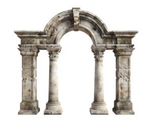 Antique concrete archway on white transparent background