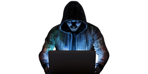 hacker man terrorist with virus computer attack to server network system online in data technology internet security hacking concept, Concept of hacking cybers
