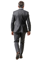 Business man in suit walking isolated on white transparent, businessman rear view. PNG