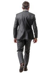 Tuinposter Business man in suit walking isolated on white transparent, businessman rear view. PNG © Rawf8