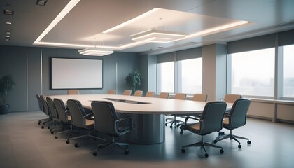 An empty meeting room and conference table.