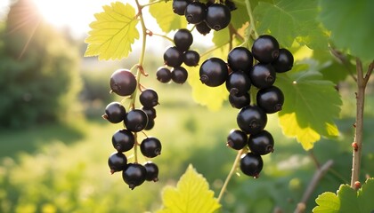 black currants in the garden on sunny background