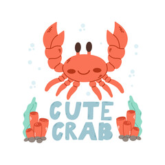 Cute crab . Baby animal concept illustration for nursery, character for children.Marine animals, under sea