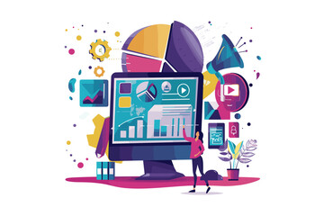 Comprehensive Business Solutions and Marketing Strategies Vector Illustration: A Creative Concept for Web and Social Media Banners, Business Presentations, Highlighting Consulting and Planning - obrazy, fototapety, plakaty