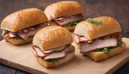 sandwiches with Roasted pork - obrazy, fototapety, plakaty