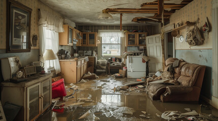 Home Interior After Flood Damage - obrazy, fototapety, plakaty