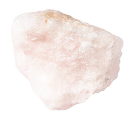 close up of sample of natural stone from geological collection - raw pink aragonite mineral isolated on white background