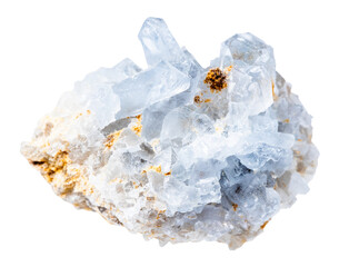 close up of sample of natural stone from geological collection - druse of celestite mineral...