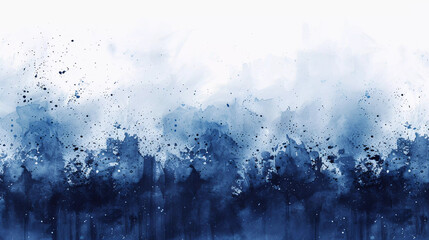 Abstract watercolor style layout. Black, dark and light blue paint stains and splatter on a white background. Irregular stains and splash print. Artistic dotted layout.