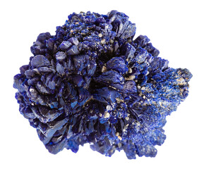 close up of sample of natural stone from geological collection - unpolished azurite mineral...