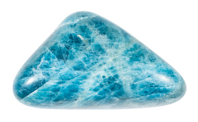 close up of sample of natural stone from geological collection - polished green blue apatite...