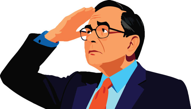 Vector of an elder businessman looking into distance, hand on forehead