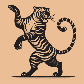 recommend clip art: Dancing Tiger. vintage black engraving illustration, emblem, icon