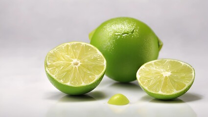 lime is placed on white background, lemon is cutted and placed on white background