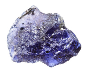 close up of sample of natural stone from geological collection - unpolished iolite mineral isolated...