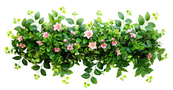 Lush green foliage with delicate pink flowers, cut out