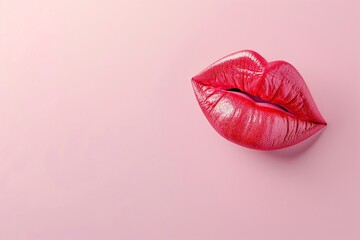 Red lipstick kiss marks on pink background and copy space, Red lipstick kiss marks, pink background with red lipstick kiss, lipstick kiss marks, kiss and lipsticks, kiss mark