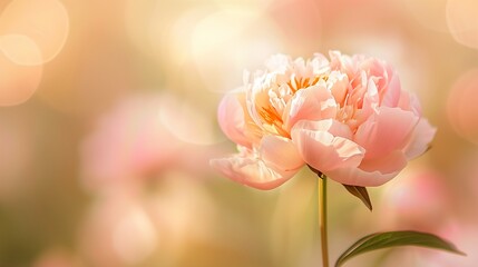 single peony in bloom against blurred background