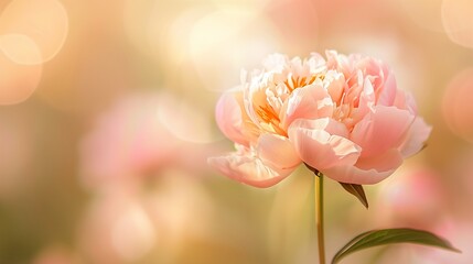 Fototapeta premium single peony in bloom against blurred background