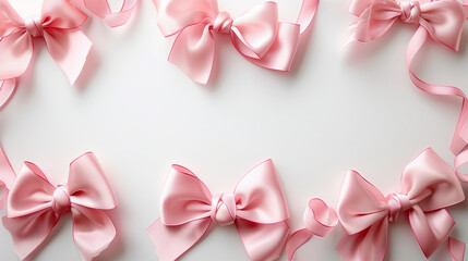 pink ribbon bows against a white background, pink bows, coquette background, pink bow wallpaper, cute bows