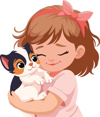 Little girl embracing her pet dog with love