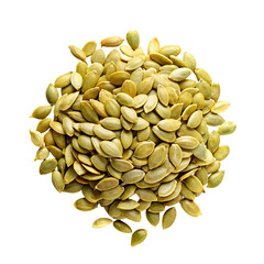 Pumpkin seeds isolated on a transparent background. Top view.
