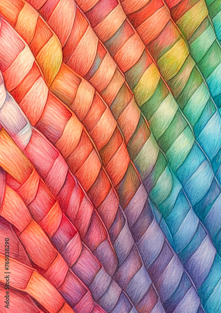 Poster a drawing of a colorful, multi-colored snake with a rainbow pattern. the snake is made up of many di