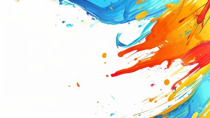 Fototapeta premium Various vibrant paint splatters in different colors scattered across a white background