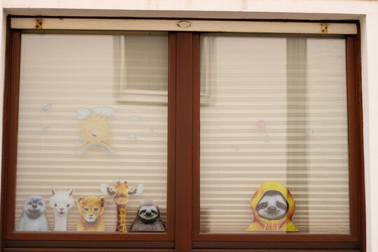 wooden window with animals