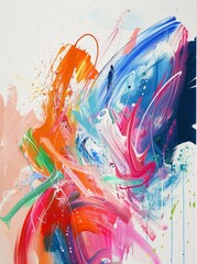 A painting covered in vibrant splatters of colorful paint, creating a dynamic and abstract visual effect