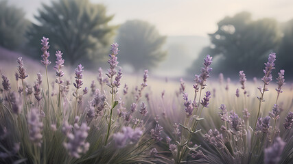 Fototapeta premium tranquil, pale lavender background with a subtle, diffused light from a cloudy summer day. The muted shadows create a dreamy and serene ambiance, perfect for presenting delicate and