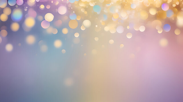Abstract blur bokeh banner background. Rainbow colors, pastel purple, blue, gold yellow, white silver, pale pink bokeh background