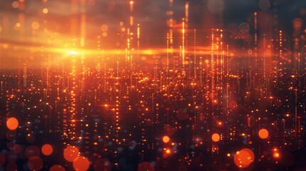 Obraz premium Cityscape transformed into a glowing digital art piece