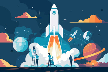 Dynamic Startup Launch: Strategic Planning and Team Collaboration in Project Development, Innovative Product Rollout, and Service Introduction for Business Growth - Vector Illustration