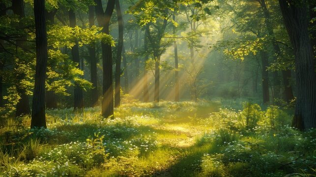 The environment: A peaceful forest glade bathed in sunlight