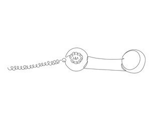 Continuous Line Drawing Of Rotary Telephone. One Line Of Old Telephone. Telephone Rings with Handset Continuous Line Art. Editable Outline.