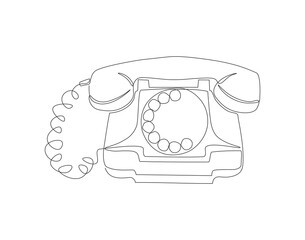 Continuous Line Drawing Of Rotary Telephone. One Line Of Old Telephone. Telephone Rings with Handset Continuous Line Art. Editable Outline.