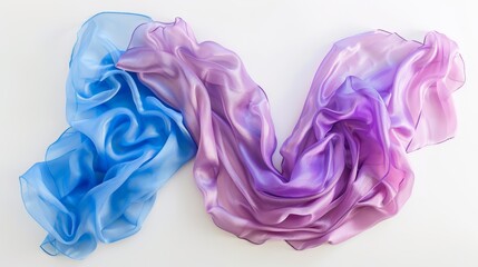 Two pieces of fabric, one blue and one purple