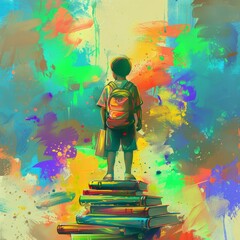Child with Books, Impressionism, Digital Painting