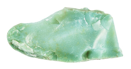 close up of sample of natural stone from geological collection - unpolished chrysoprase mineral...