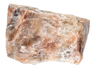 close up of sample of natural stone from geological collection - raw nepheline mineral isolated on white background from Kurochkin Log deposit, Southern Urals