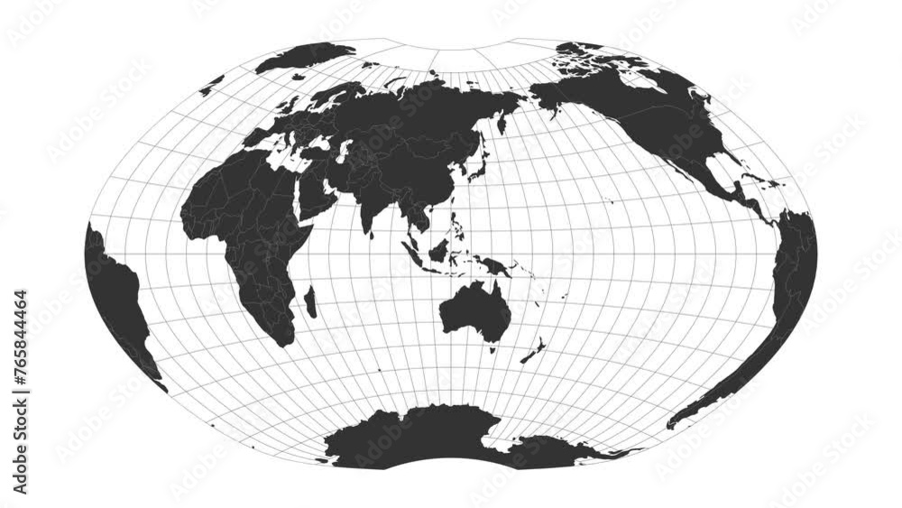 Poster animated world map using ginzburg iv projection, loopable video showing the globe.