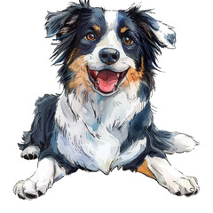 cute border collie vector illustration in watercolour style