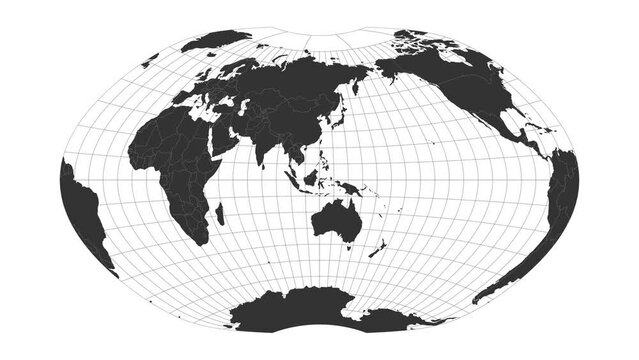 World map. Ginzburg IV projection. Animated projection. Loopable video.