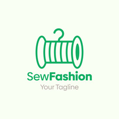 Illustration Vector Graphic Logo of Sew Fashion. Merging Concepts of a Hanger Fashion and skein of thread Shape. Good for Fashion Industry, Business Laundry, Boutique, Garment, Tailor and etc