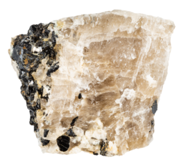 close up of sample of natural stone from geological collection - unpolished cryolite mineral isolated on white background from Eastern Siberia