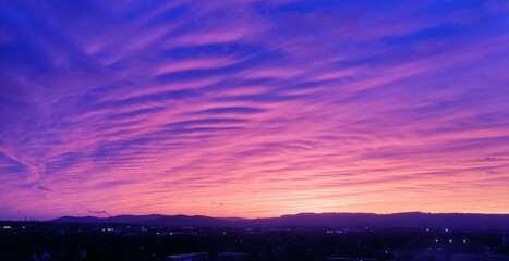 a beautiful pink sunset over the city of Kassel. Germany