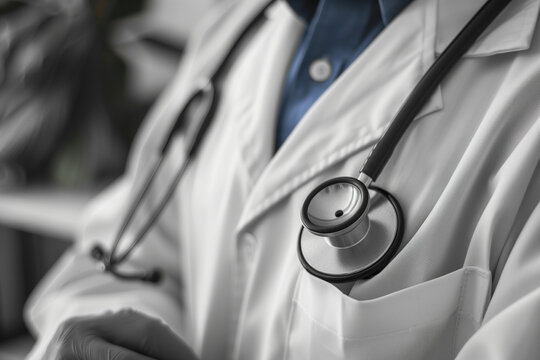 zoomed in headless torso shot of doctor with stethoscope 