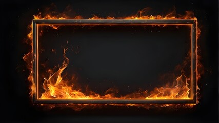 Isolated on a dark background, a rectangle-shaped frame filled with flickering fire
