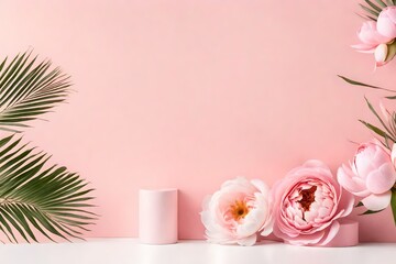 Pastel pink background with rose flowers